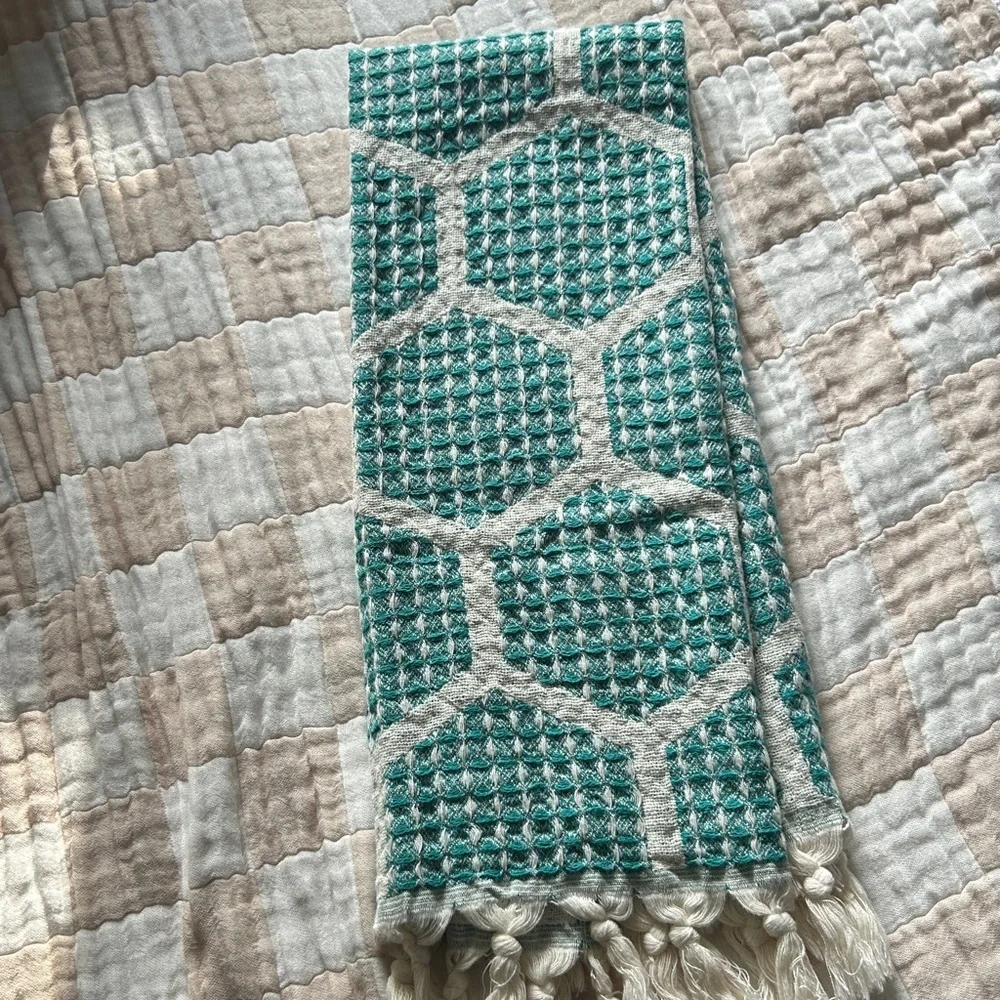 Modern Hand Towel Loom Weave Honeycomb Patterned Benetton’s Teal Green NEW!
